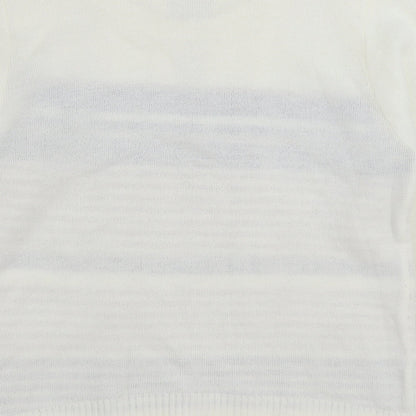 Elegance Womens White Round Neck Striped Acrylic Pullover Jumper Size S