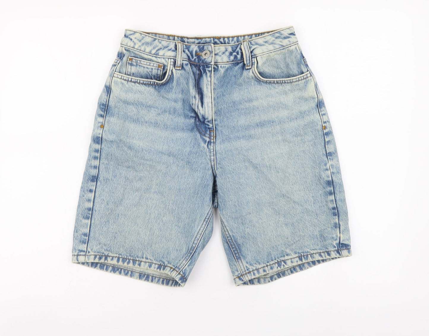 COLLUSION Womens Blue Cotton Bermuda Shorts Size 8 L8 in Regular Button