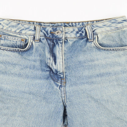 COLLUSION Womens Blue Cotton Bermuda Shorts Size 8 L8 in Regular Button