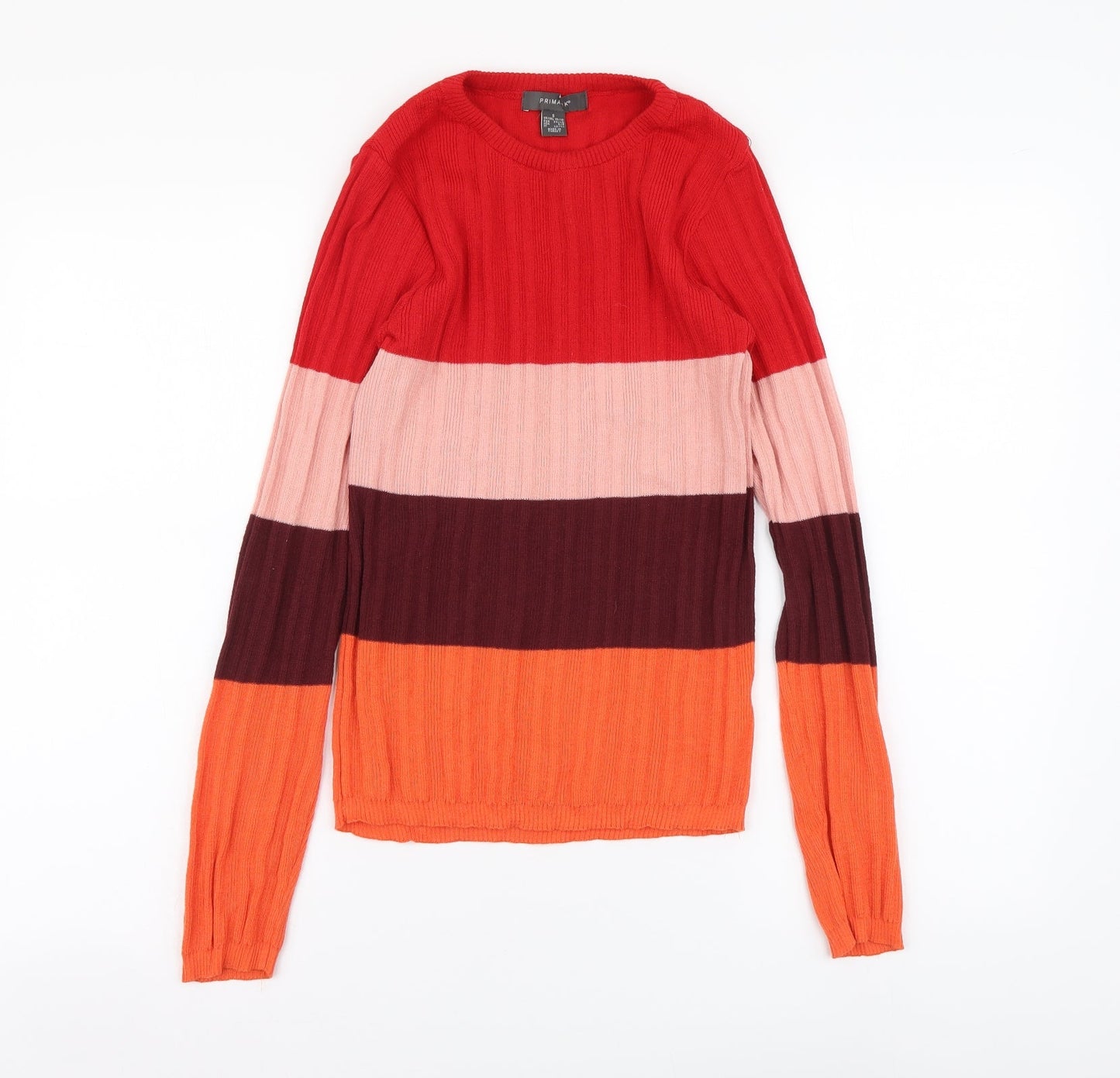 Primark Womens Multicoloured Round Neck Striped Polyester Pullover Jumper Size S