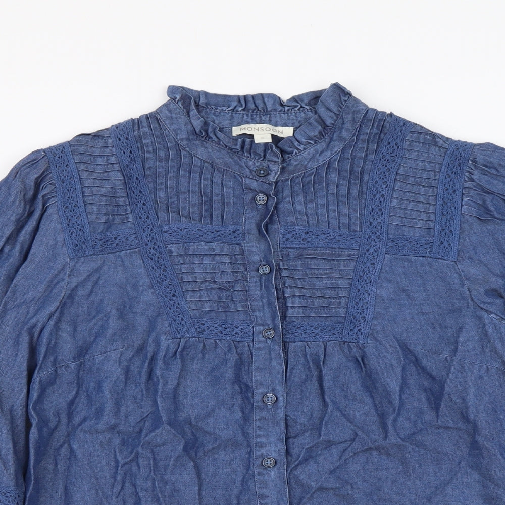Womens UK Size S Monsoon Blue Basic Button-Up