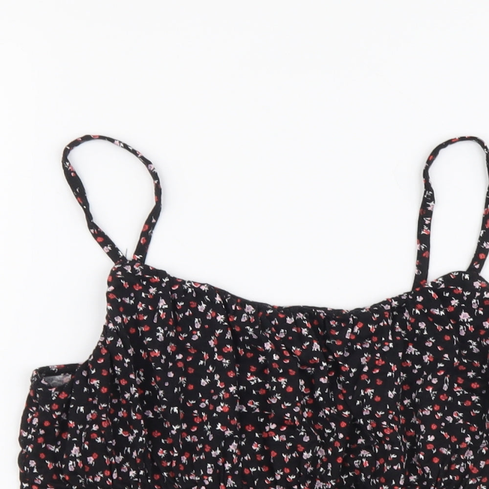 Primark Womens Black Geometric Viscose Cropped Tank Size S Square Neck