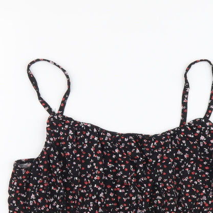 Primark Womens Black Geometric Viscose Cropped Tank Size S Square Neck