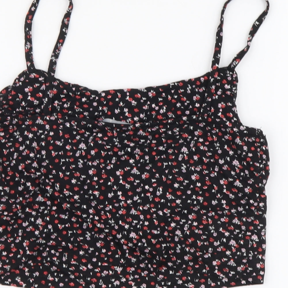 Primark Womens Black Geometric Viscose Cropped Tank Size S Square Neck