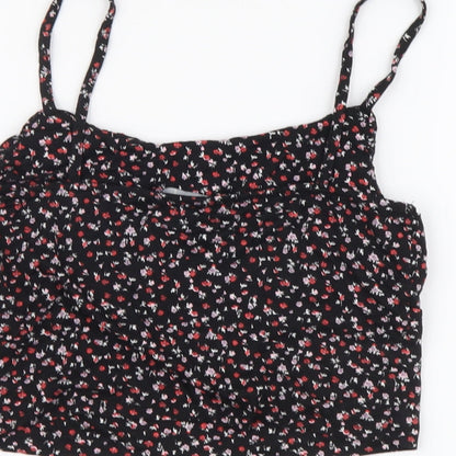 Primark Womens Black Geometric Viscose Cropped Tank Size S Square Neck