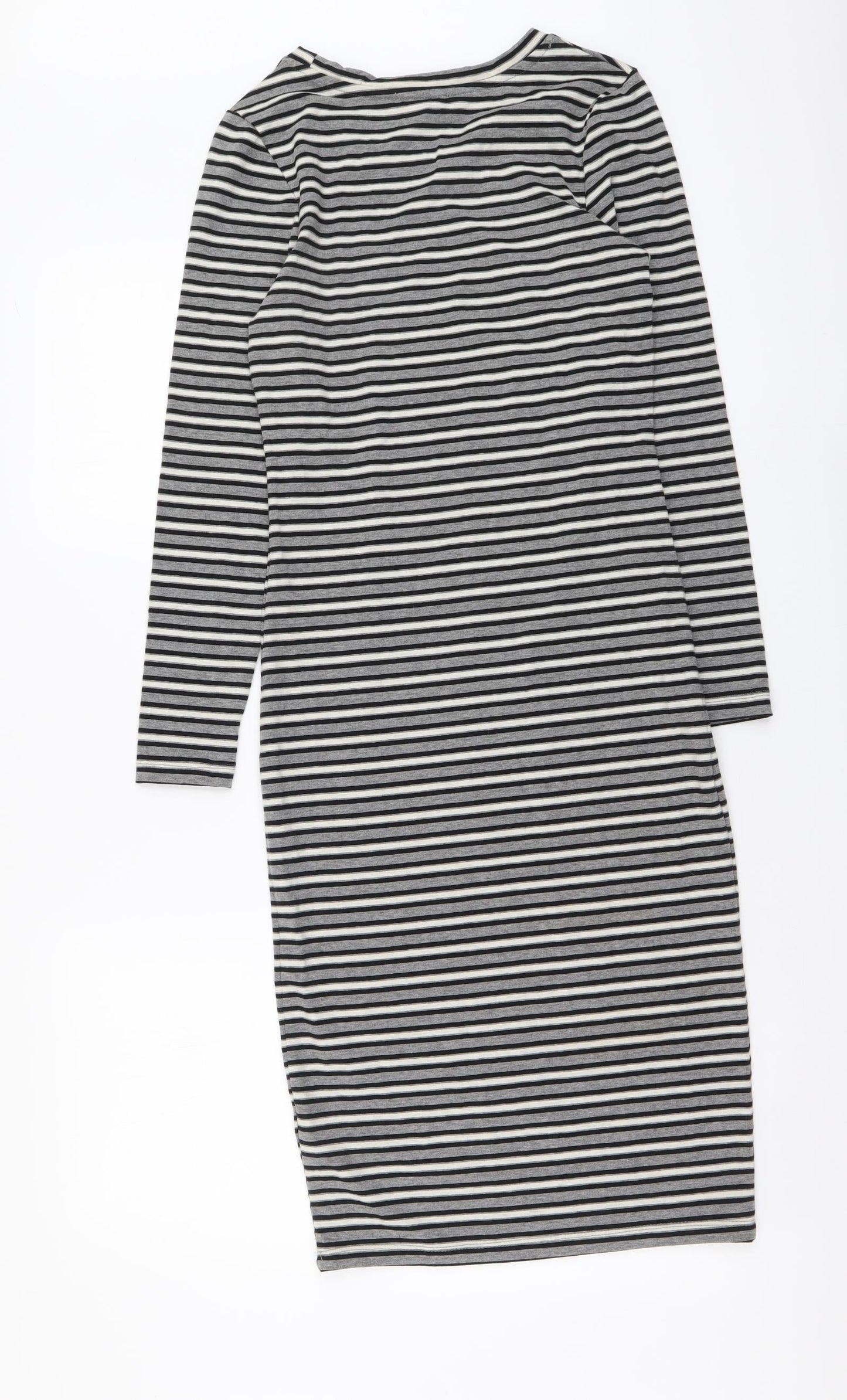 Primark Womens Grey Striped Cotton T-Shirt Dress Size 8 Round Neck Pullover