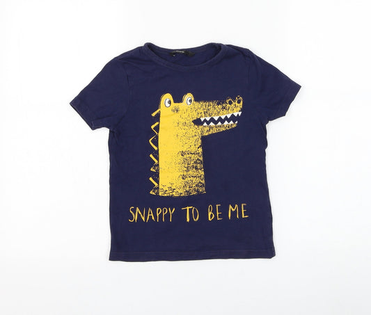 George Boys Blue Cotton Basic T-Shirt Size 4-5 Years Round Neck Pullover - Crocodile