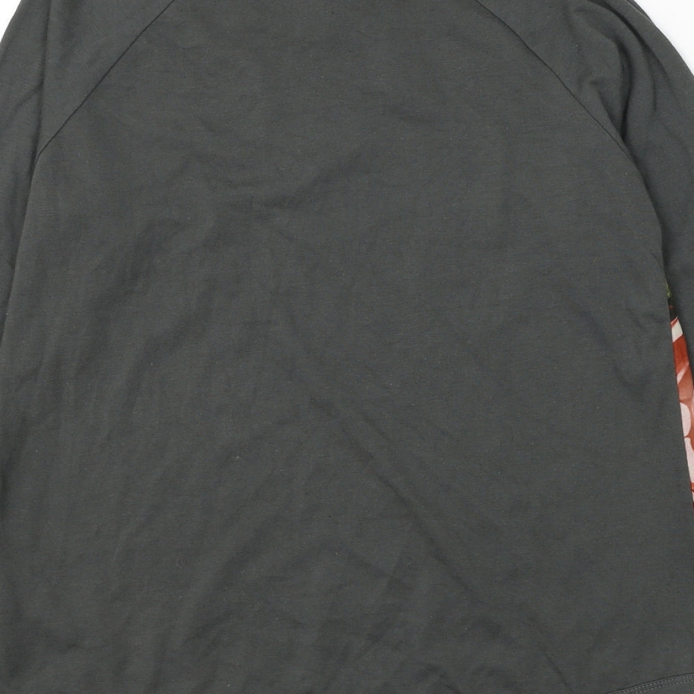 Outfitters Nation Womens Grey Floral Polyester Basic T-Shirt Size XS Round Neck - La Femme Belle