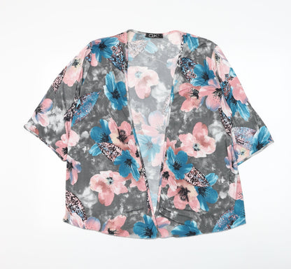 O.K. Womens Grey V-Neck Floral Polyester Cardigan Jumper Size L