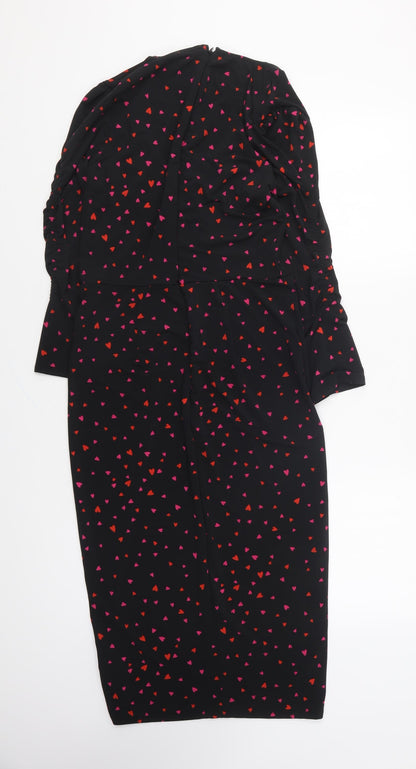 Very Womens Black Geometric Polyester Bodycon Size 10 V-Neck Pullover - Love Hearts
