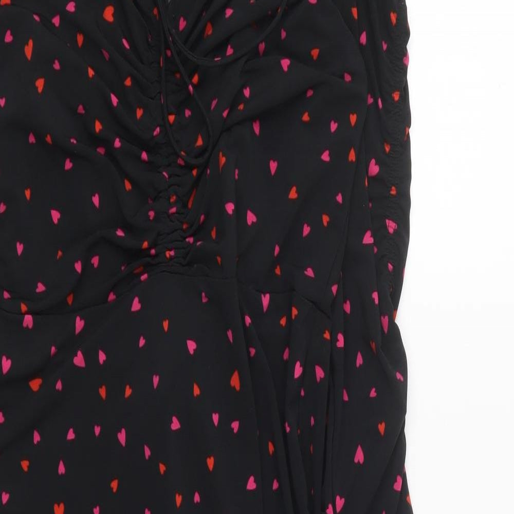 Very Womens Black Geometric Polyester Bodycon Size 10 V-Neck Pullover - Love Hearts
