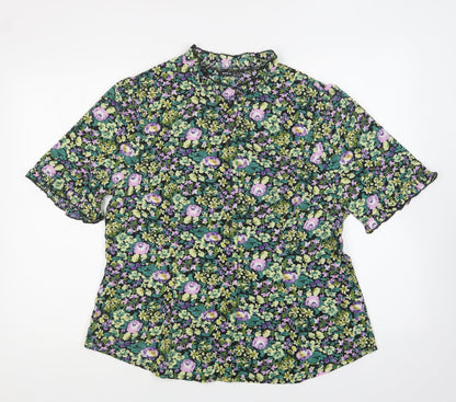 SheIn Womens Multicoloured Floral Polyester Basic Button-Up Size XL High Neck