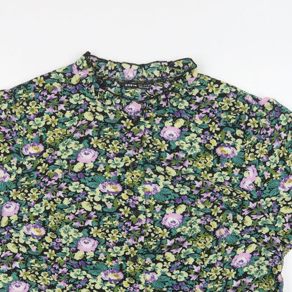 SheIn Womens Multicoloured Floral Polyester Basic Button-Up Size XL High Neck