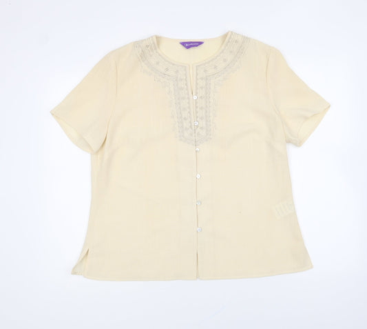 Collection Womens Beige Polyester Basic Button-Up Size 18 Round Neck