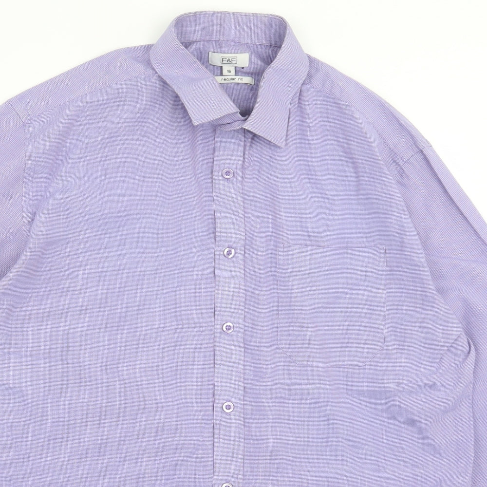 F&F Mens Purple Polyester Button-Up Size 16 Collared Button - Pocket Detail