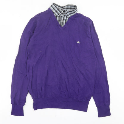 Blue Inc Mens Purple Collared Cotton Pullover Jumper Size M