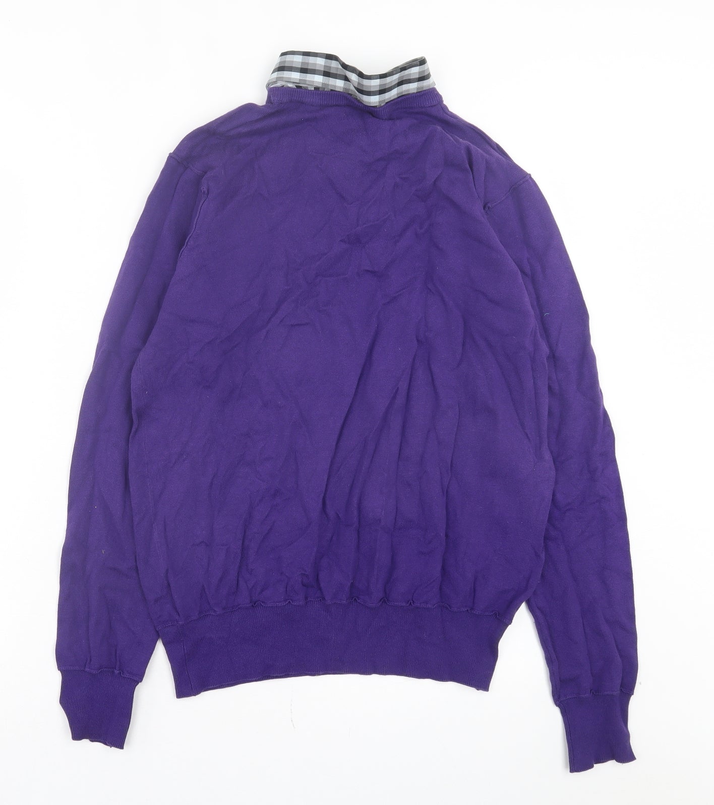 Blue Inc Mens Purple Collared Cotton Pullover Jumper Size M