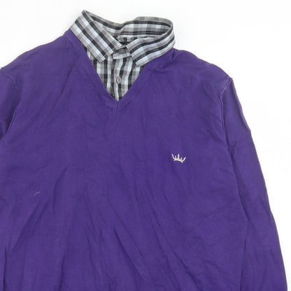 Blue Inc Mens Purple Collared Cotton Pullover Jumper Size M