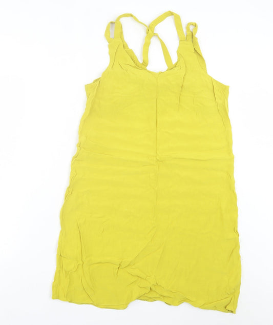 Papaya Womens Yellow Viscose A-Line Size 14 V-Neck Pullover - Cross Back