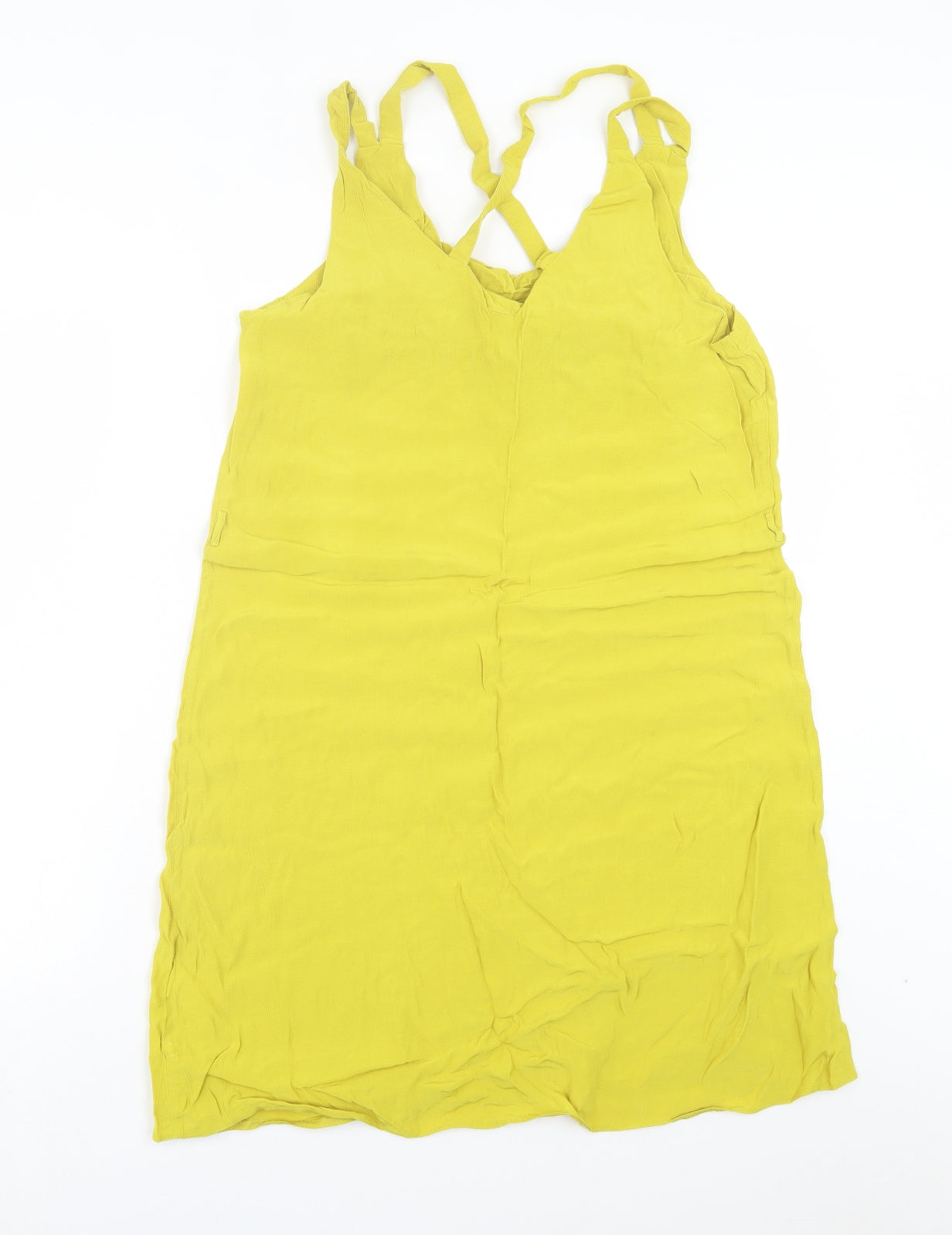 Papaya Womens Yellow Viscose A-Line Size 14 V-Neck Pullover - Cross Back