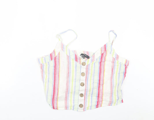 Primark Womens Multicoloured Striped Cotton Cropped Tank Size 16 V-Neck