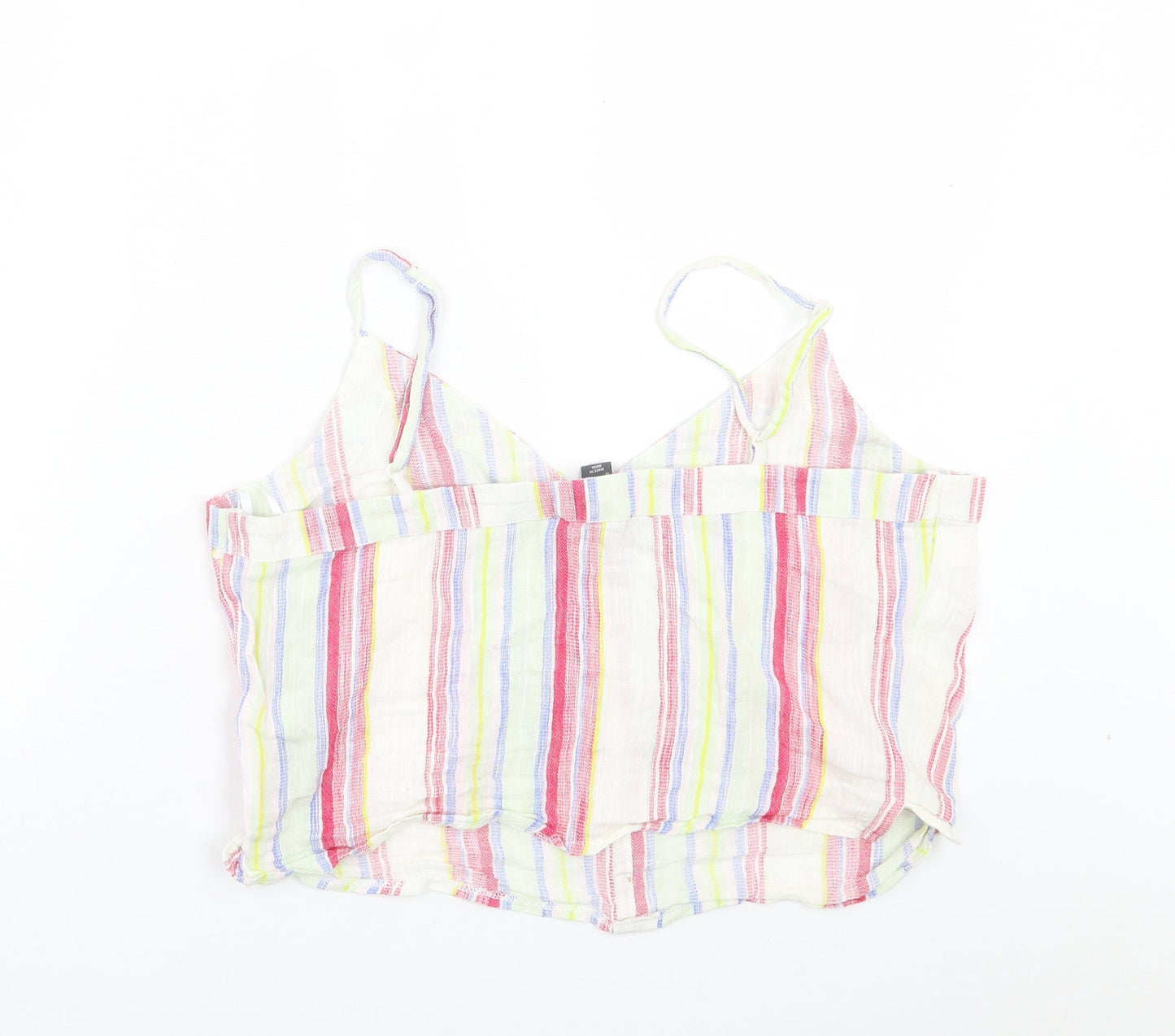Primark Womens Multicoloured Striped Cotton Cropped Tank Size 16 V-Neck