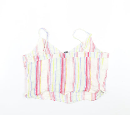 Primark Womens Multicoloured Striped Cotton Cropped Tank Size 16 V-Neck