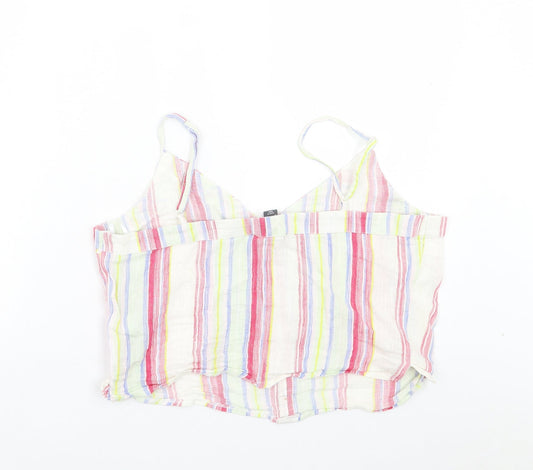 Primark Womens Multicoloured Striped Cotton Cropped Tank Size 16 V-Neck