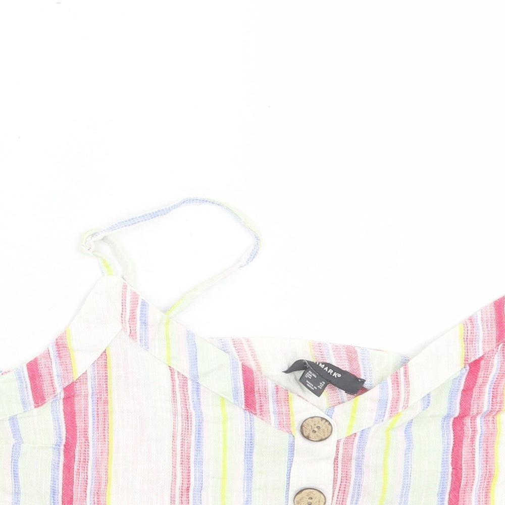 Primark Womens Multicoloured Striped Cotton Cropped Tank Size 16 V-Neck
