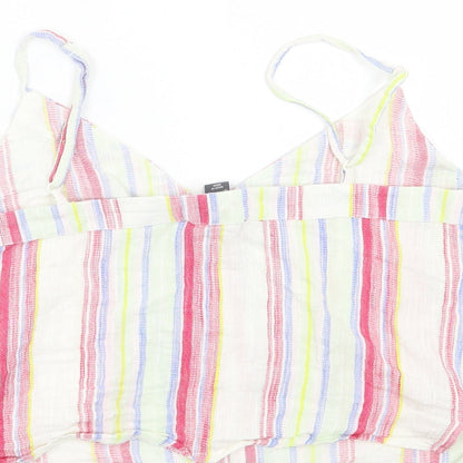Primark Womens Multicoloured Striped Cotton Cropped Tank Size 16 V-Neck