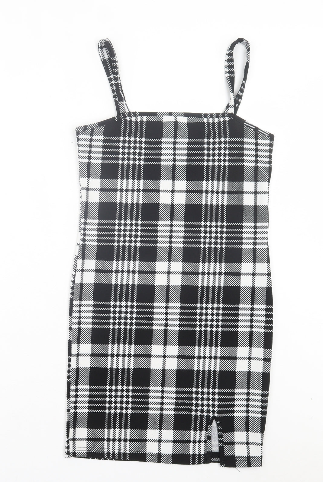 SheIn Womens Black Plaid Polyester Bodycon Size XS Square Neck Pullover
