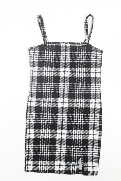 SheIn Womens Black Plaid Polyester Bodycon Size XS Square Neck Pullover