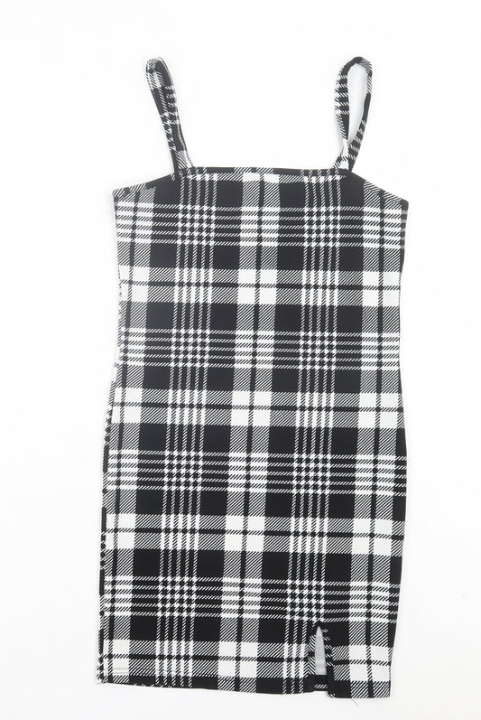 SheIn Womens Black Plaid Polyester Bodycon Size XS Square Neck Pullover