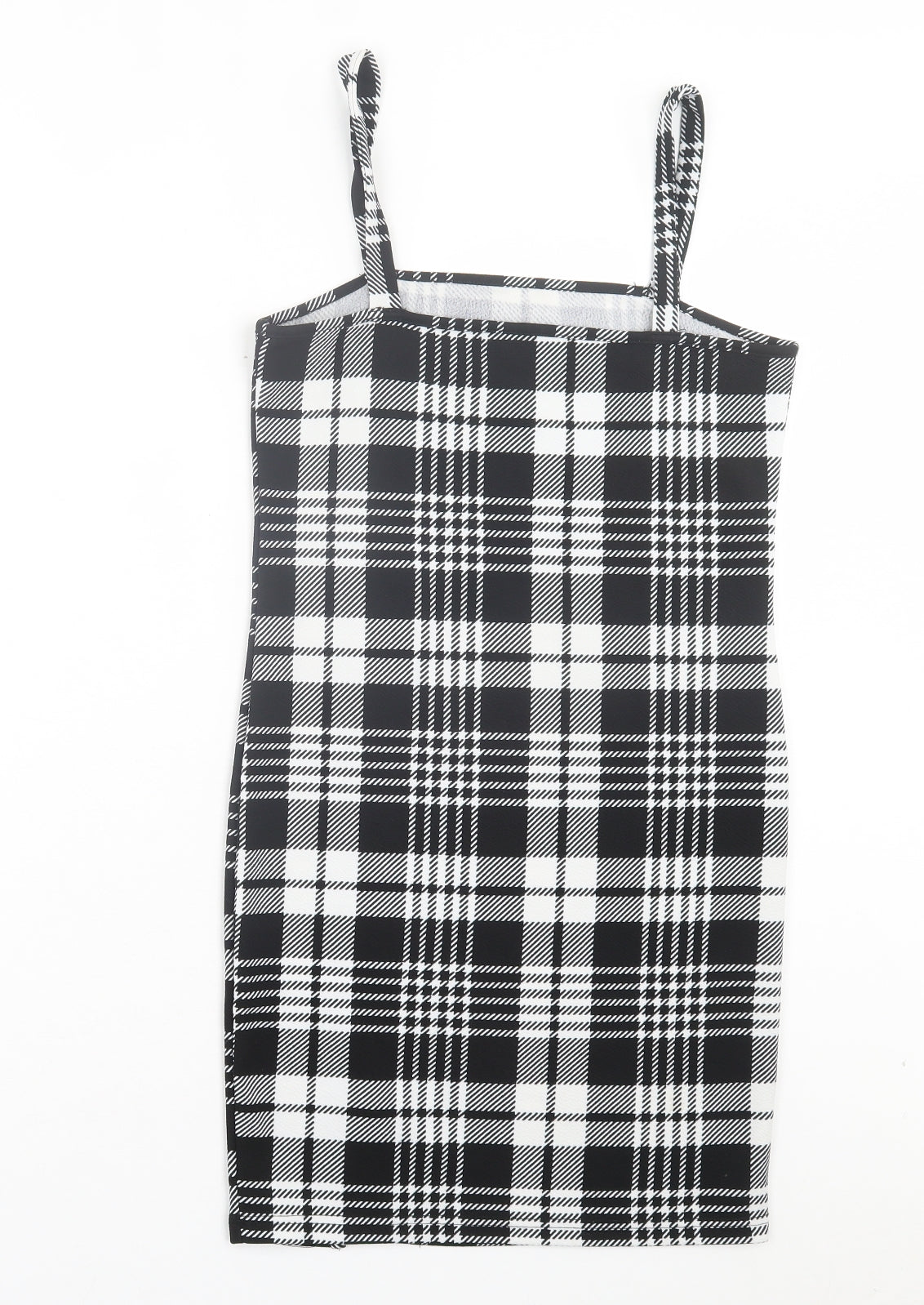 SheIn Womens Black Plaid Polyester Bodycon Size XS Square Neck Pullover