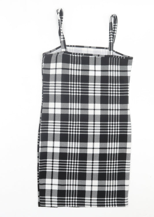 SheIn Womens Black Plaid Polyester Bodycon Size XS Square Neck Pullover