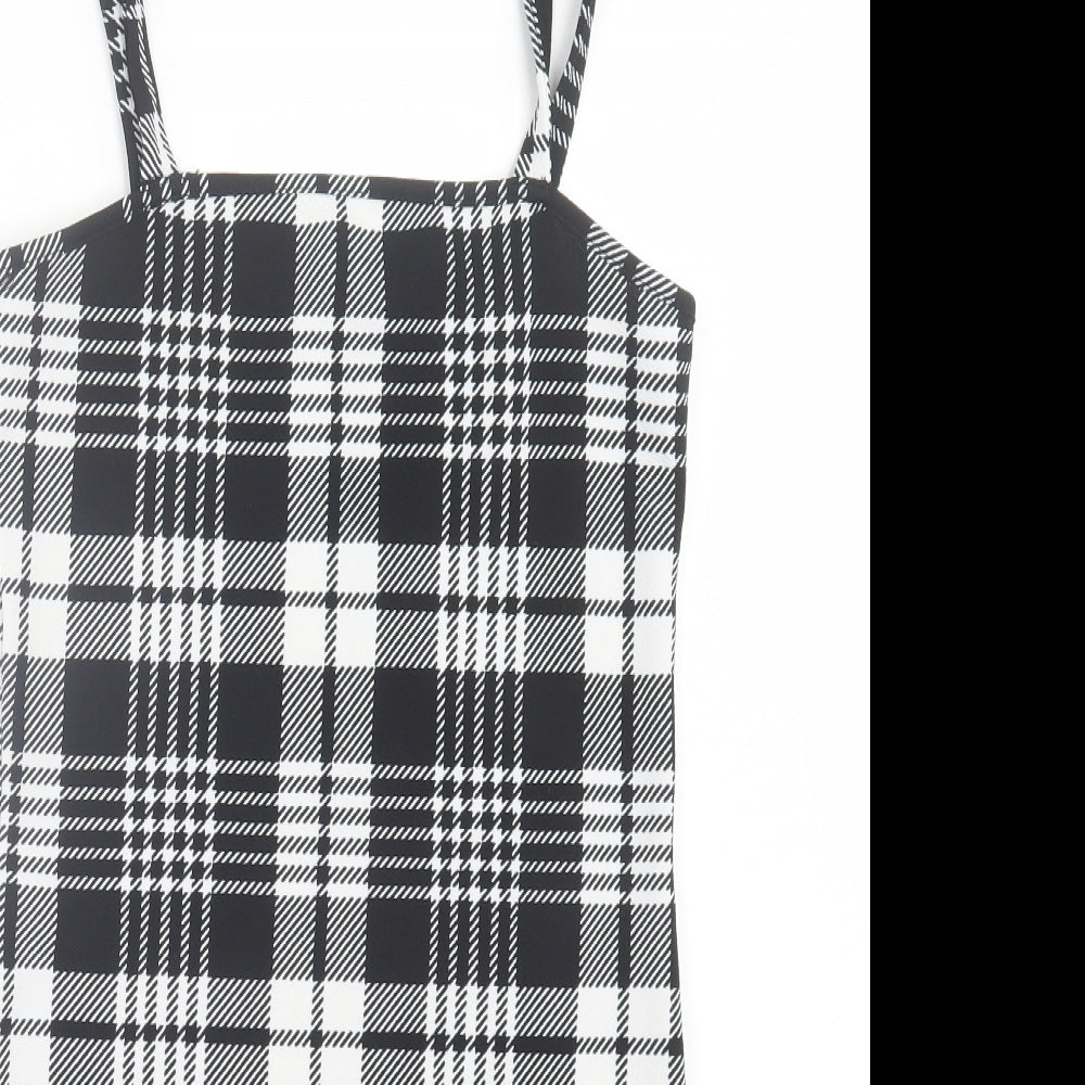 SheIn Womens Black Plaid Polyester Bodycon Size XS Square Neck Pullover