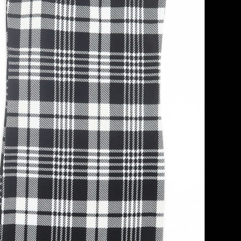 SheIn Womens Black Plaid Polyester Bodycon Size XS Square Neck Pullover