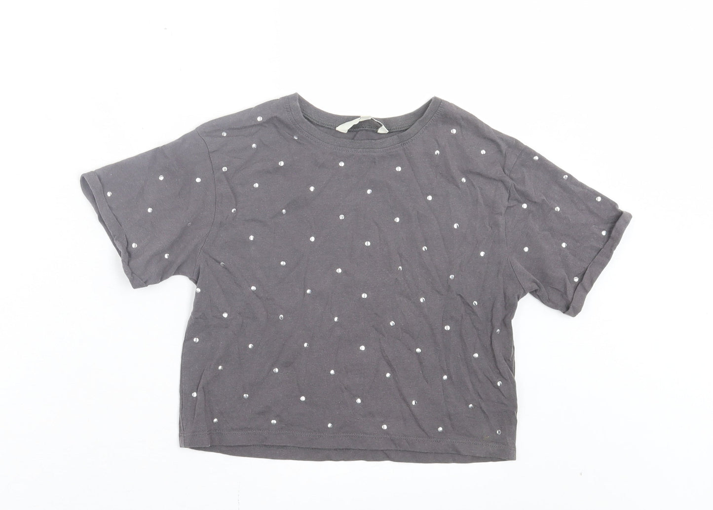 Miss Evie Girls Grey Cotton Basic T-Shirt Size 7-8 Years Crew Neck Pullover