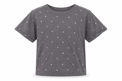 Miss Evie Girls Grey Cotton Basic T-Shirt Size 7-8 Years Crew Neck Pullover