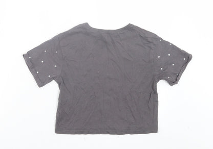 Miss Evie Girls Grey Cotton Basic T-Shirt Size 7-8 Years Crew Neck Pullover