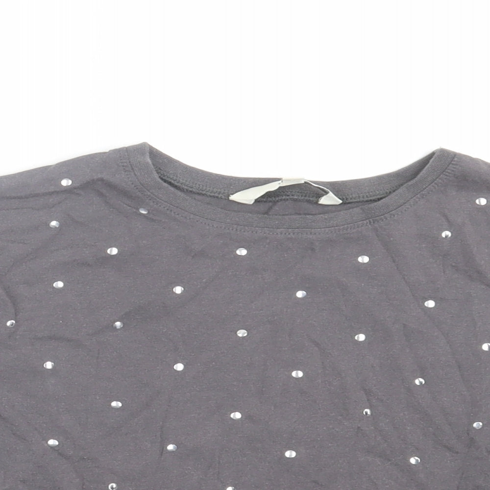 Miss Evie Girls Grey Cotton Basic T-Shirt Size 7-8 Years Crew Neck Pullover