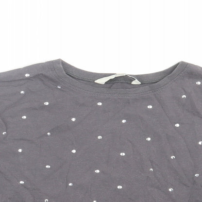 Miss Evie Girls Grey Cotton Basic T-Shirt Size 7-8 Years Crew Neck Pullover