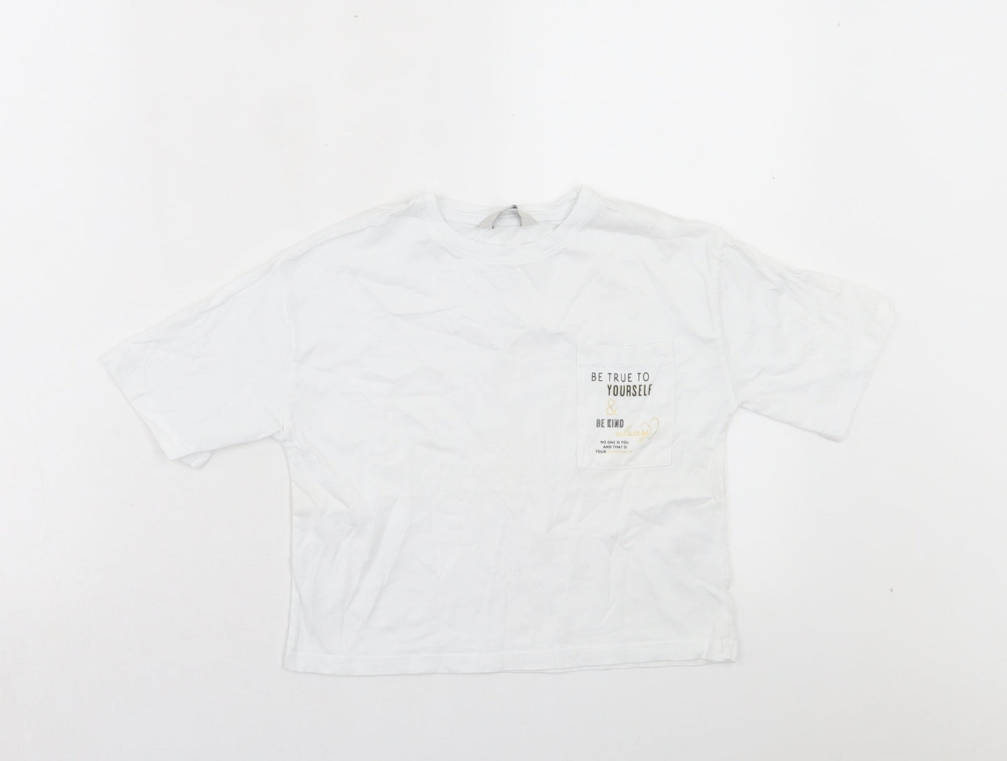 Miss Evie Girls White Cotton Basic T-Shirt Size 7-8 Years Crew Neck Pullover - Be True To Yourself