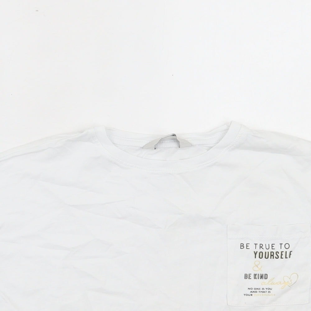 Miss Evie Girls White Cotton Basic T-Shirt Size 7-8 Years Crew Neck Pullover - Be True To Yourself