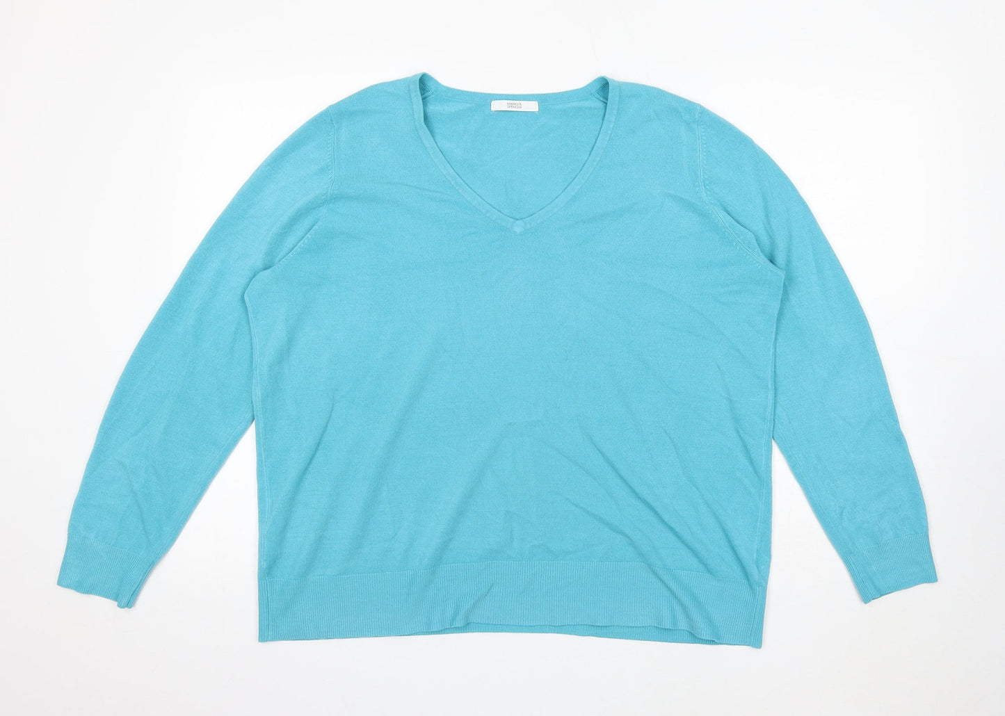 Marks and Spencer Mens Blue V-Neck Polyester Pullover Jumper Size L