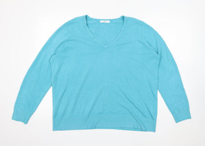 Marks and Spencer Mens Blue V-Neck Polyester Pullover Jumper Size L