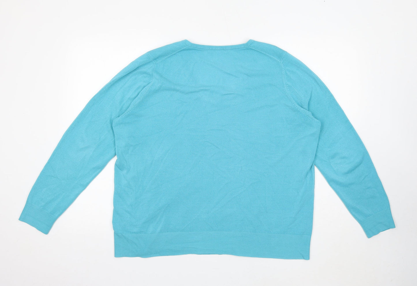 Marks and Spencer Mens Blue V-Neck Polyester Pullover Jumper Size L