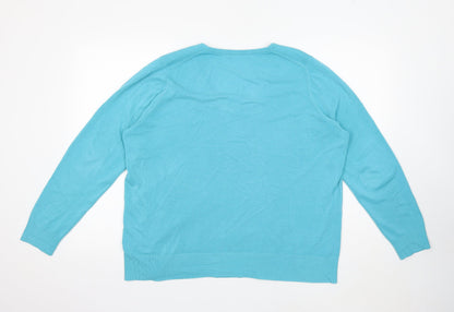 Marks and Spencer Mens Blue V-Neck Polyester Pullover Jumper Size L