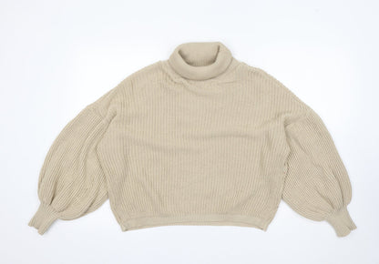 Missy Empire Womens Beige Roll Neck Acrylic Pullover Jumper Size 8