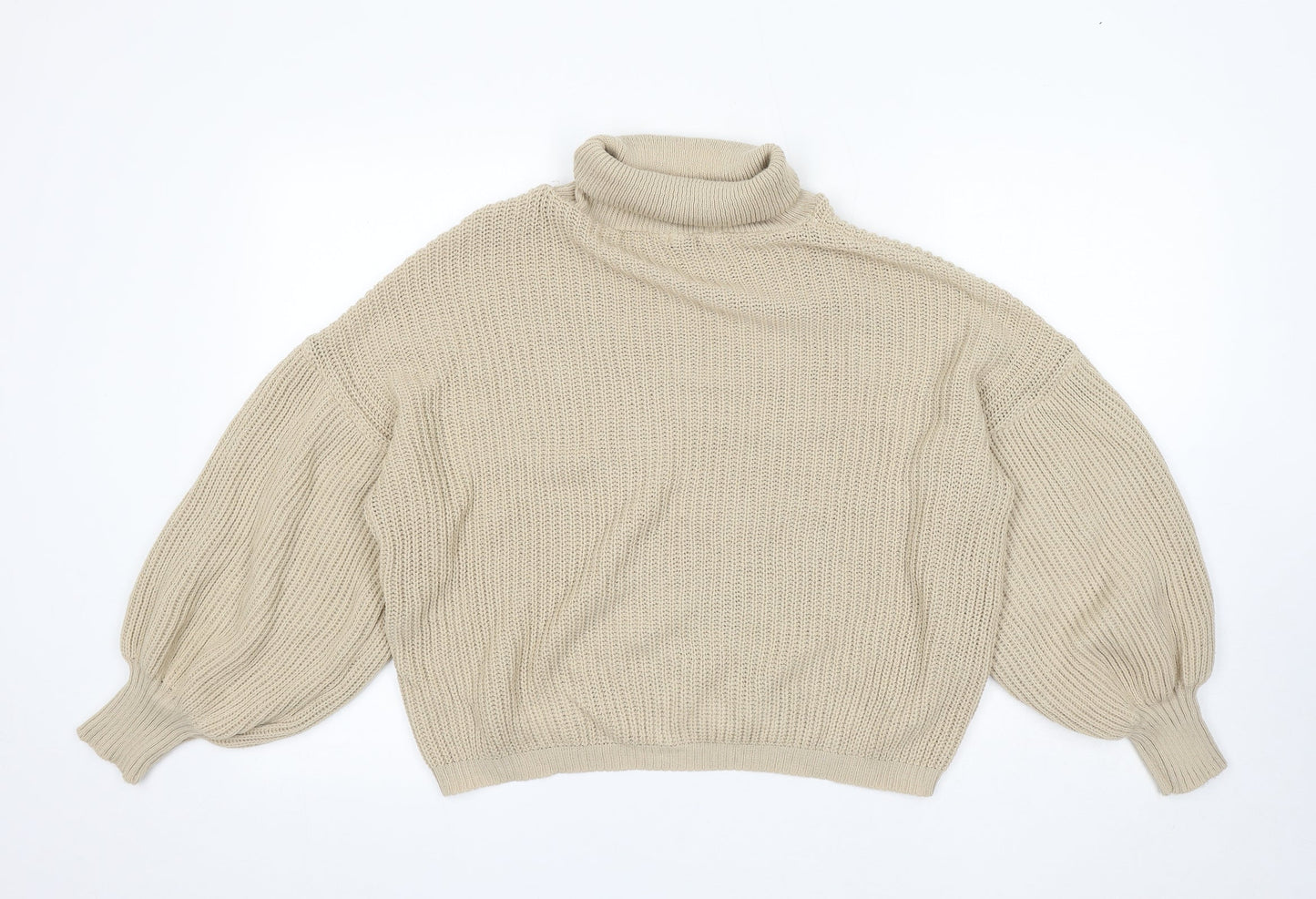 Missy Empire Womens Beige Roll Neck Acrylic Pullover Jumper Size 8